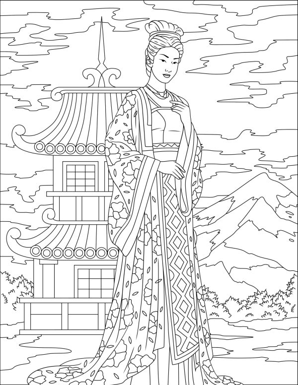JAPANESE KIMONO WOMEN Coloring Pages...PRINTABLES! Digital Download. - Image 2