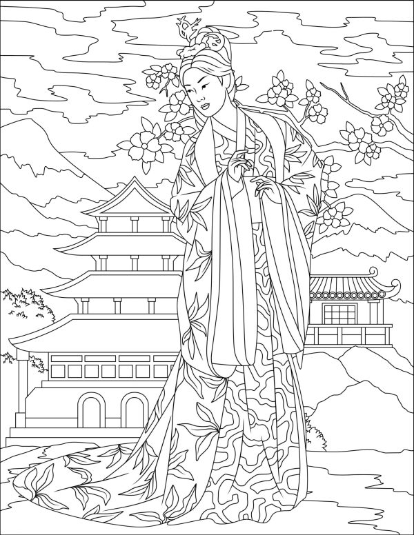 JAPANESE KIMONO WOMEN Coloring Pages...PRINTABLES! Digital Download. - Image 4