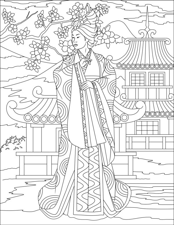JAPANESE KIMONO WOMEN Coloring Pages...PRINTABLES! Digital Download. - Image 5