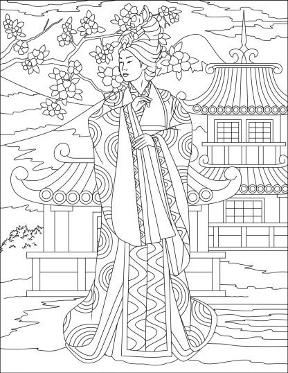 JAPANESE KIMONO WOMEN Coloring Pages...PRINTABLES! Digital Download. - Image 5