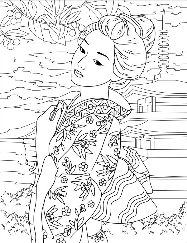 JAPANESE KIMONO WOMEN Coloring Pages...PRINTABLES! Digital Download. - Image 6