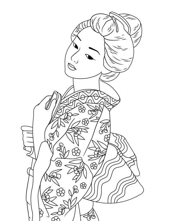 JAPANESE KIMONO WOMEN Coloring Pages...PRINTABLES! Digital Download. - Image 7
