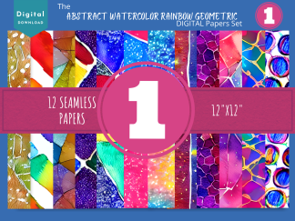 DIGITAL PAPER Bundle - Set 001 - Abstract Watercolor Rainbow Geometric - Papers Pack 12 - 12x12 - jpg png - Abstract