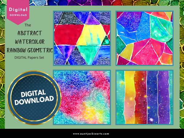 DIGITAL PAPER Bundle - Set 001 - Abstract Watercolor Rainbow Geometric - Papers Pack 12 - 12x12 - jpg png - Abstract - Image 4