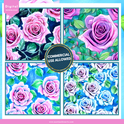 Pastel Watercolor, Pink Roses, Digital Papers Set, Pack of 12, 12x12, PNG , JPG Format, Background, Digital Download, Ephemera, Printable - Image 5