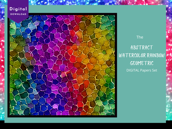 DIGITAL PAPER Bundle - Set 001 - Abstract Watercolor Rainbow Geometric - Papers Pack 12 - 12x12 - jpg png - Abstract - Image 6