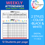 Weekly Attendance Sign-in Sign-out Form