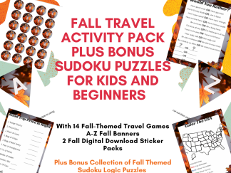 Title Fall Travel Activity Pack Plus Bonus Sudoku Puzzles for Kids and Beginners, Easy Sudoku Logic Puzzles, Word Search, Stickers, Activity Pack