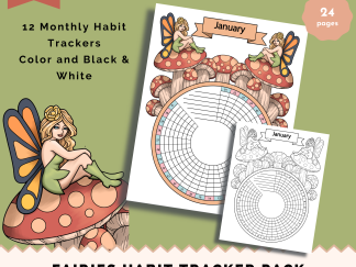 HABIT TRACKER Printable - 12 Monthly Trackers - Fairies - Color & Black and White - US Letter, A4, A5 - Download Only - 24 Pages - Circle