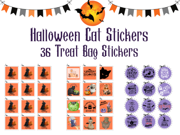36 Halloween Cat Trick or Treat Bag Stickers