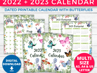 2022 - 2023 Calendar Printable Monthly Layouts with Butterflies