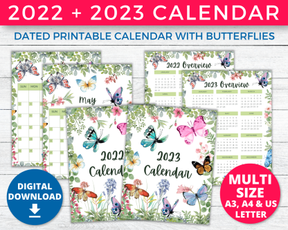2022 - 2023 Calendar Printable Monthly Layouts with Butterflies