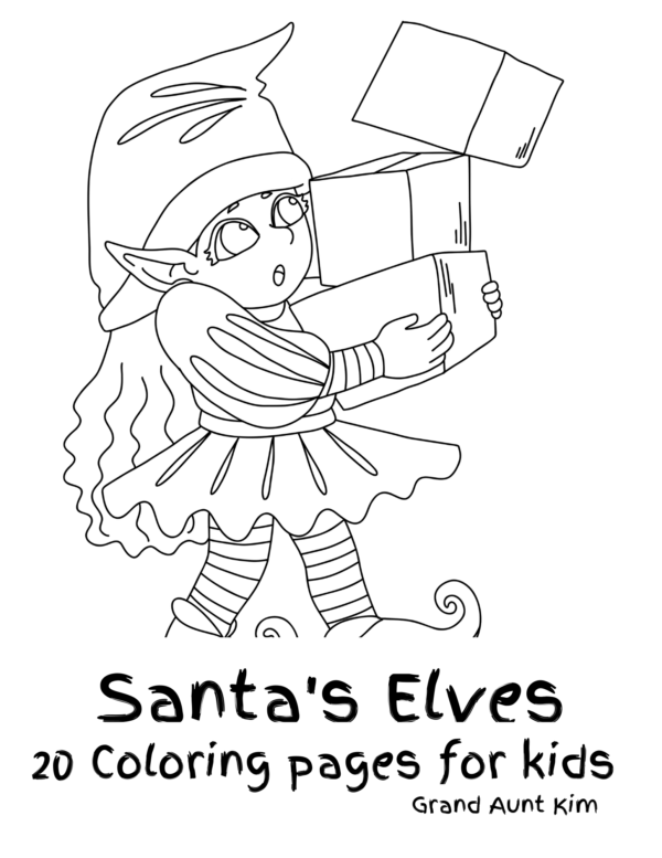 This image shows the cover page for "Santa's Elves: 20 coloring pages for kids."