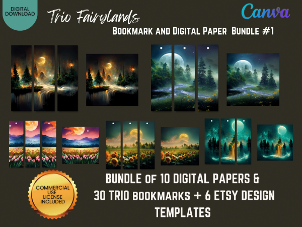 Trio Fairylands Digital Papers Canva Templates