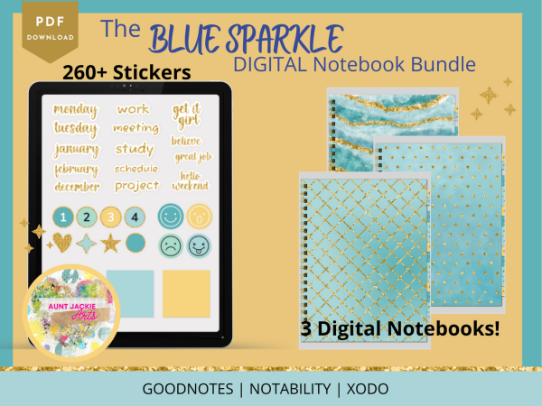 Blue Sparkle Digital Notebook Bundle