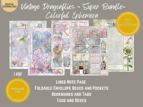 Vintage Dragonflies - Super Bundle - Colorful Ephemera - Listing Images