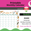 Undated Printable Monthly Calendar in Cute Love Bird Design