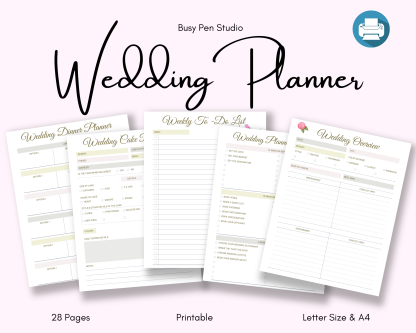 Printable Wedding Planner - Wedding Checklist PDF, Venue Research, Seating Chart AND MORE!