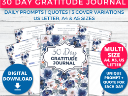 30 Day Gratitude Journal & Affirmations Printable (Floral Blue)