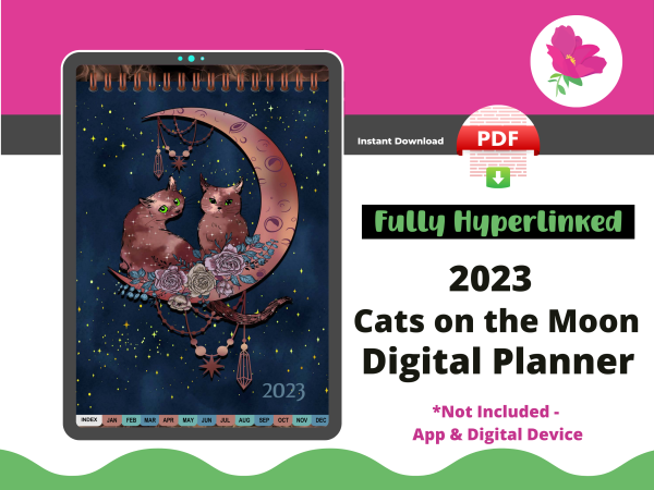2023 Digital Planner - Dated & Hyperlinked | Cats On The Moon