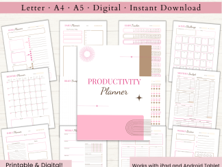 Productivity Planner Bundle | Daily Planner | Weekly Planner | Habit Tracker | Goal Planner | Letter | A4 | A5 | PDF | Printable Planner | Digital Planner