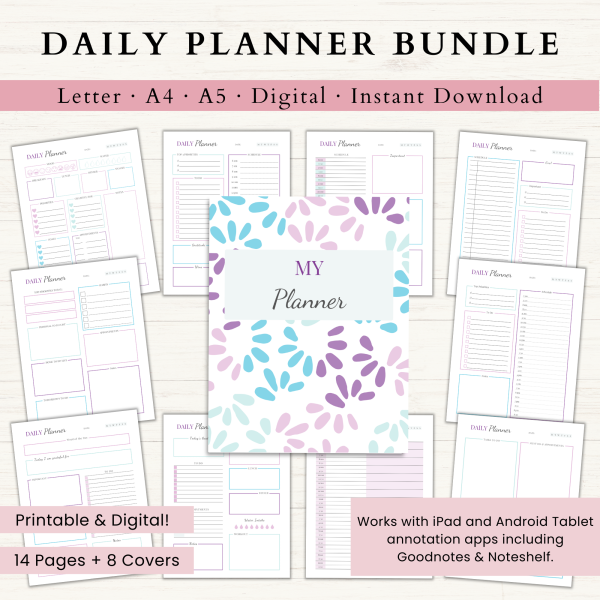 Daily Planner Bundle | Daily Schedule | Daily Agenda | Daily To Do | Daily Organizer | Letter | A4 | A5 | PDF | Printable Planner | Digital Planner