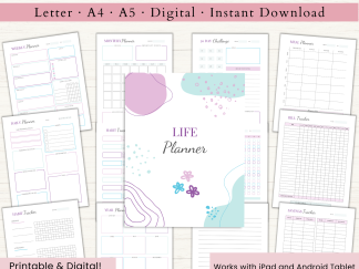 Life Planner Bundle | Daily Planner | Weekly Planner | Habit Tracker | Productivity Planner | Letter | A4 | A5 | PDF | Printable Planner | Digital Planner