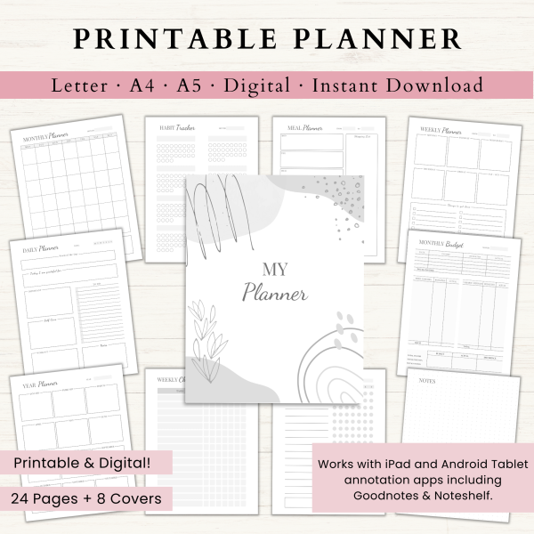 Printable Planner | Daily Planner | Weekly Planner | Habit Tracker | Monthly Planner | Letter | A4 | A5 | PDF | Printable Planner | Digital Planner
