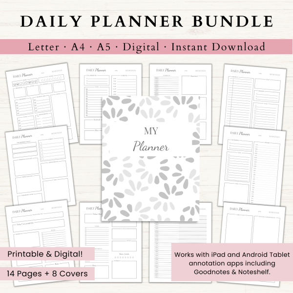 Daily Planner Bundle | Daily Schedule | Daily Agenda | Daily To Do | Daily Organizer | Letter | A4 | A5 | PDF | Printable Planner | Digital Planner