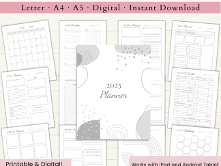2023 Monthly Planner Bundle | Monthly Planner Printable | Daily Planner | Weekly Planner | US Letter | A4 | A5 | Printable Planner | Digital Planner