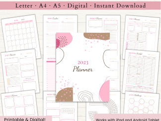 2023 Monthly Planner Bundle | Monthly Planner Printable | Daily Planner | Weekly Planner | US Letter | A4 | A5 | Printable Planner | Digital Planner