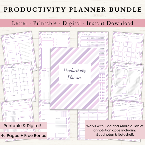 Productivity Planner Bundle | Daily Planner | Weekly Planner | Habit Tracker | Goal Planner | US Letter | PDF | Printable Planner | Digital Planner