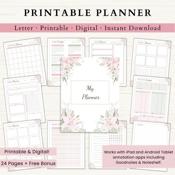 Printable Planner | Daily Planner | Weekly Planner | Habit Tracker | Monthly Planner | US Letter | Printable Planner | Digital Planner