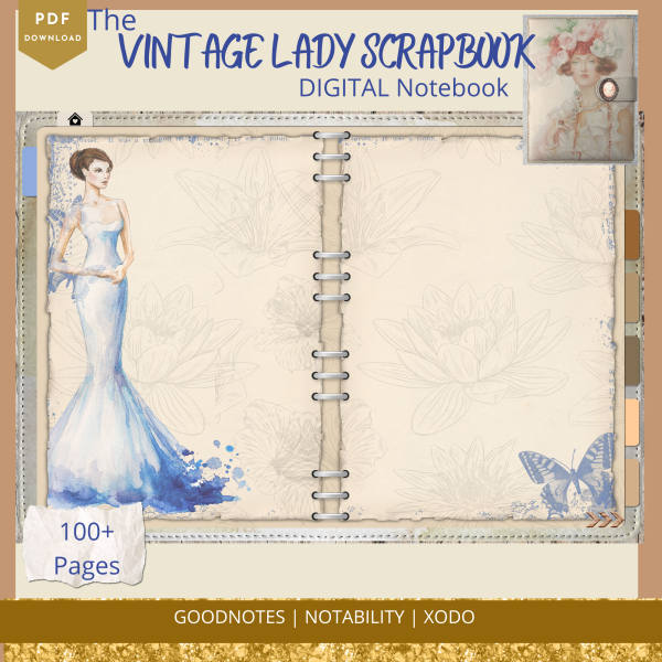 Vintage Ladies DIGITAL NOTEBOOK, Goodnotes, Notability, Xodo, iPad Notebook, Digital Scrapbooks, 6 Sections, Vintage Scrapbook, Vintage Notebook - Image 2