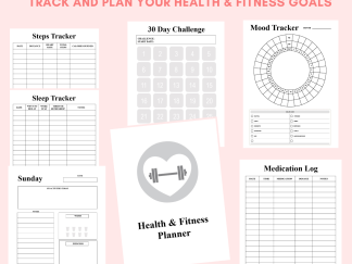 Health and Fitness Planner, Printable, Anxiety & Mood Trackers, Sleep & Steps, Measurements