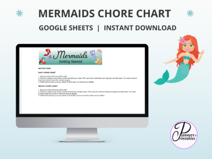 Cute Mermaid Chore Chart for kids Google Sheets Spreadsheet chore tracker - Image 3