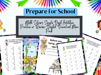 Math Solvers Single Digit Addition Practice or Review Digital Download Mini Pack, Home School Worksheets, 1st Grade Elementary Education