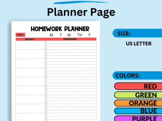 Homework Planner Printable, Printable Planner, Academic Planner