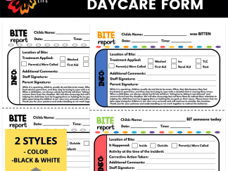 BITE REPORT- Daycare Printable Child Biting Incident Report, Preschool Biting Form, Child Care Biting Notice