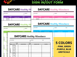 Daycare Monthly Attendance Form Sign-In Sign-Out Sheet Daycare Printable, Childcare Records, Instant Download, Digital File