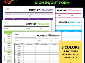 Monthly Attendance Form Sign-In Sign-Out Sheet Event Printable, Afterschool Activity, Instant Download, Digital File