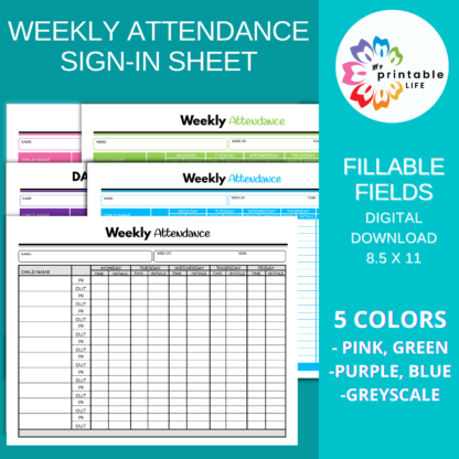 Weekly Attendance Form Sign-In Sign-Out Sheet Event Printable, Afterschool Activity, Instant Download, Digital File