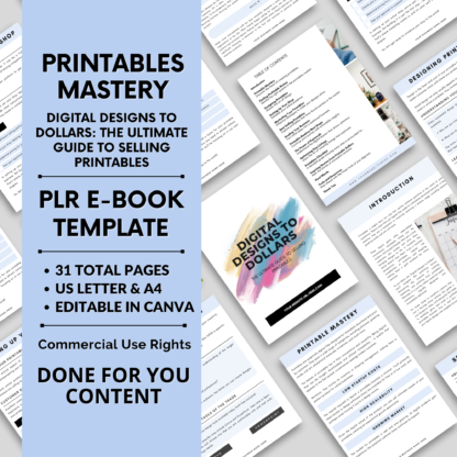 How To Start a Printables Business Guide | PLR Done-For-You Content | Customizable Canva E-Book Template | Online Coach Branding Lead Magnet