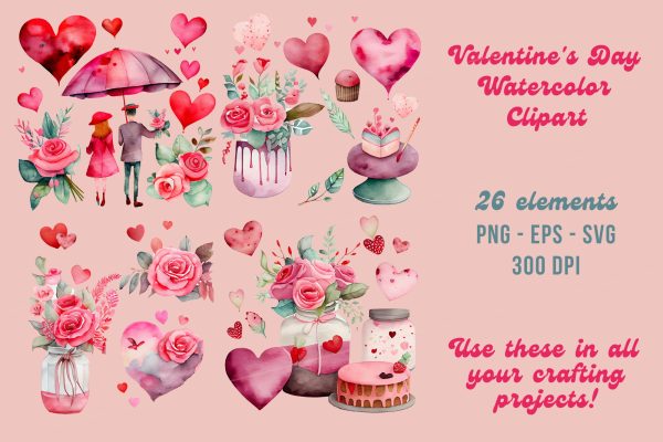 Valentine's Day Watercolor Clipart II