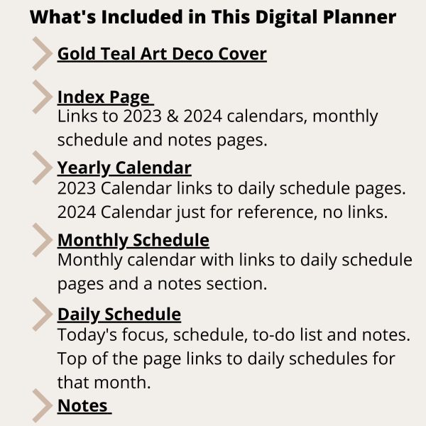 2023 Digital Planner for Smartphones - Gold Teal Art Deco Design - Image 2