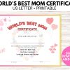 World’s Best Mom Certificate Printable for Mother's Day Gift, award for Mom, Step mom or bonus mom for birthday - Image 2