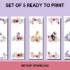 Set of 5 pretty Floral Cat themed Printable Bookmarks home printable PDF instant download - Image 2