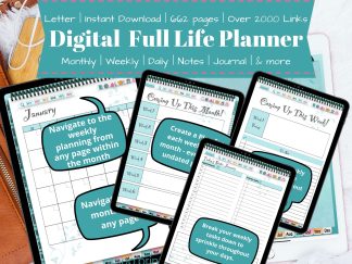 Undated Digital Planner - Monthly, weekly, daily, goals, budget, health planner