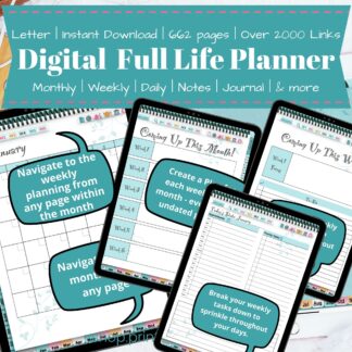 Undated Digital Planner - Monthly, weekly, daily, goals, budget, health planner