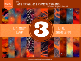 DIGITAL PAPER Bundle - Gothic Galactic Sky Smokey Orange Tangerine Star Digital Papers 12 12x12 | Set #003 Orange Black Sky Stars - jpg png